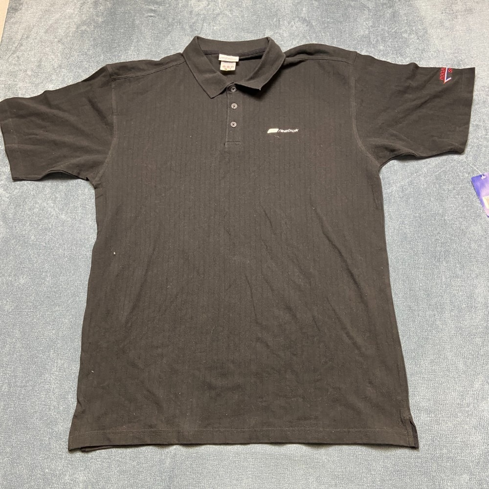 VTG Reebok Polo Shirt Mens 2XL Black Cotton Short Sleeve Textured Side Slit